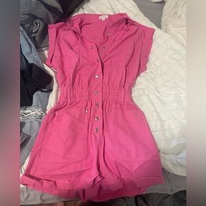hot pink denim romper, it is super cute !!